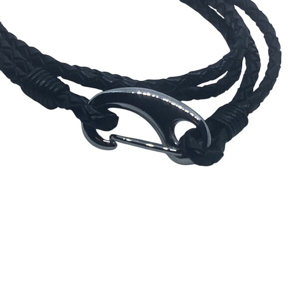 Braided Black Leather Bracelet With Steel Claw Clasp Mens 7.5 Inch Wristband - Picture 4 of 6